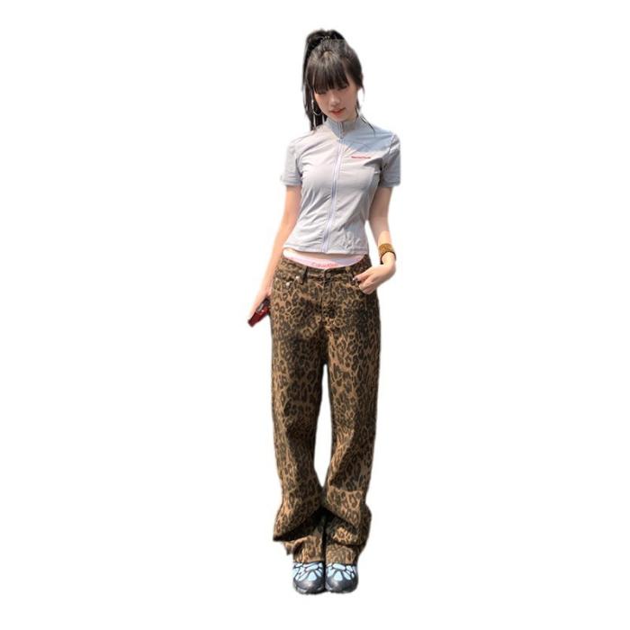 Jeans | Womens Leopard Wide Leg Jeans Jeans Jeans