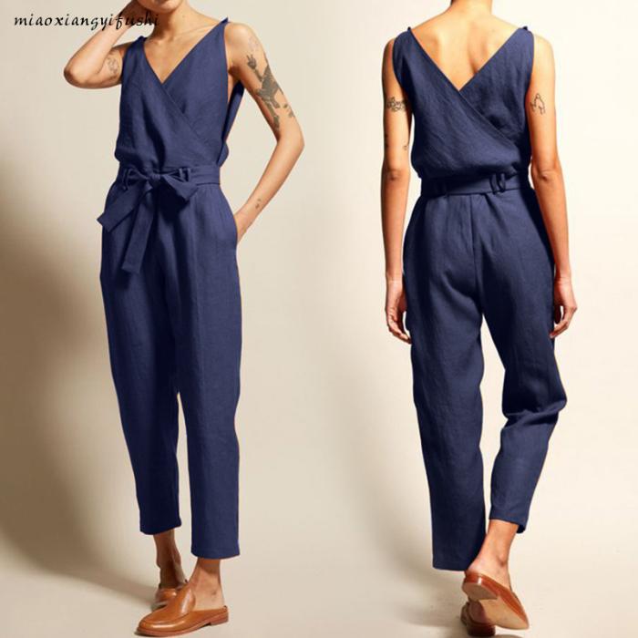 Jumpsuits | Womens Wrap Linen Blend Jumpsuit Jumpsuits Jumpsuits